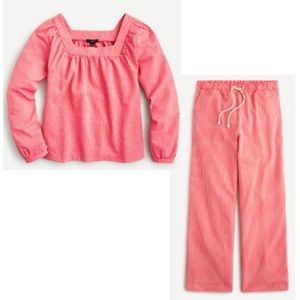 J.Crew Square-neck top & Pull-on wide-leg crop pant stretch knit seersucker set